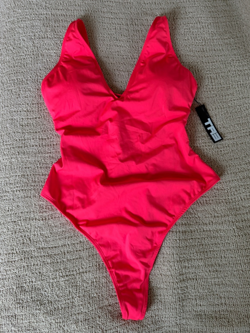 TA3 Plungey Thong One Piece Swimsuit Hot Coral XL shaping tropical resortwear
